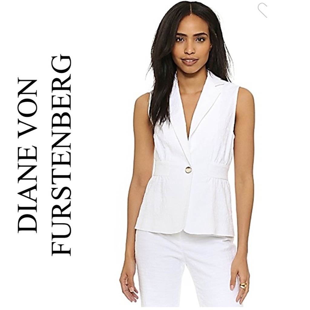 Nwt Dvf White Gavyn Textured Vest Size 4
